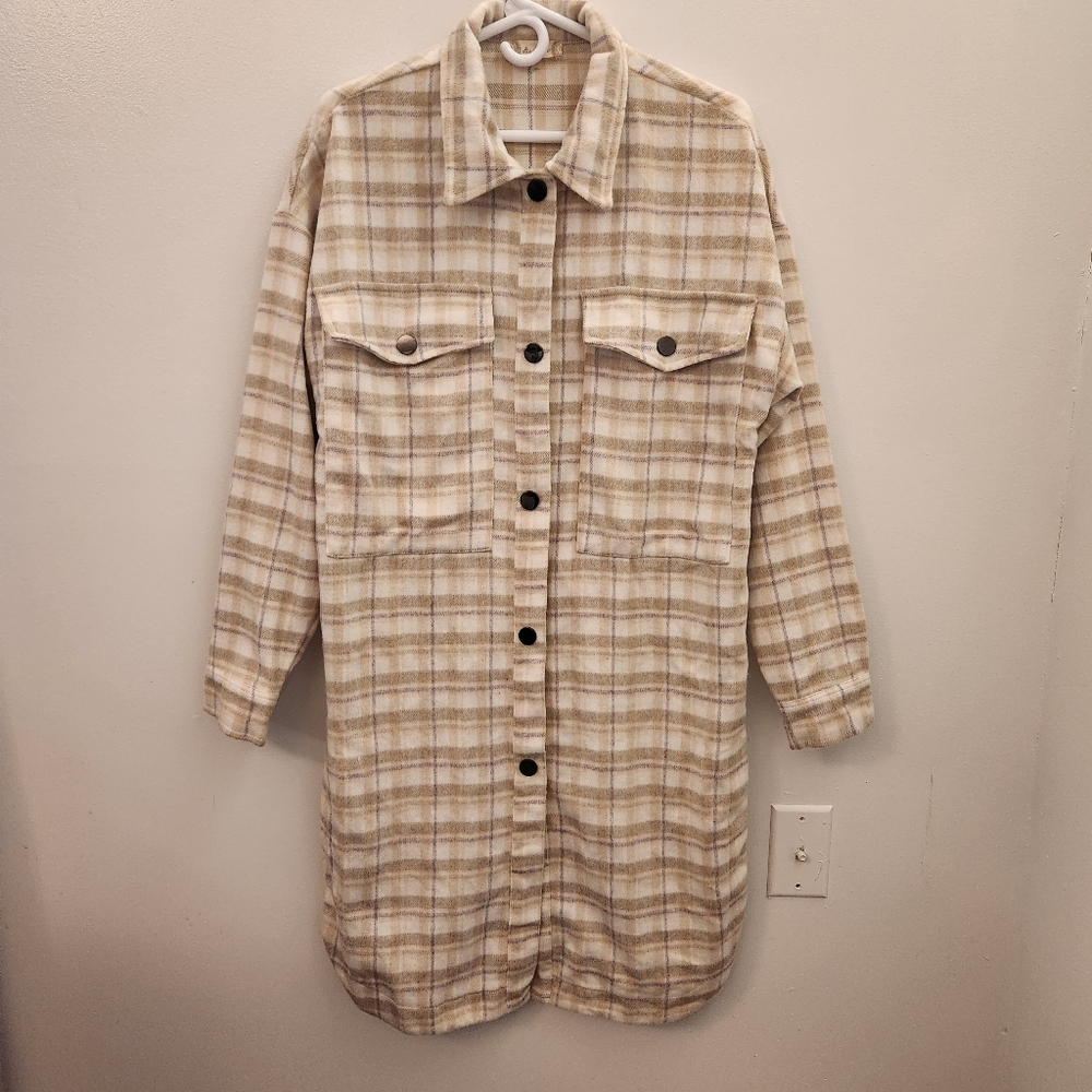 Altar'd State Womens Plaid Long Line Shacket Shirt Jacket  Duster Coat Size S